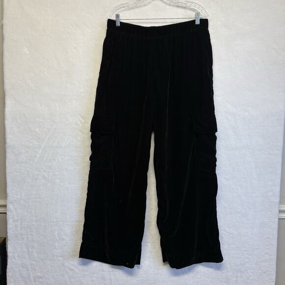 Universal Thread High Rise Extra Wide Leg Velvet Cargo Pants Black Womens Size L - Picture 3 of 15